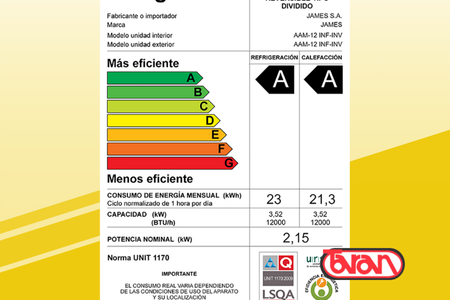 AIRE ACONDICIONADO INVERTER JAMES 12000 BTU AAM-12 INF-INV