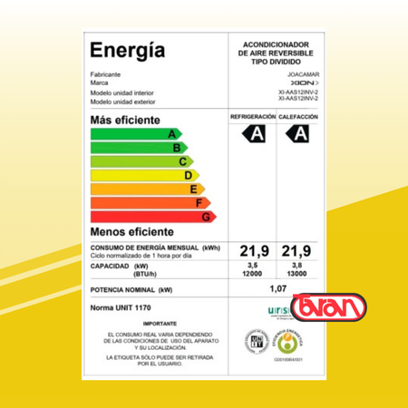 AIRE ACONDICIONADO INVERTER 12000 BTU XION XI-AAS12INV-2